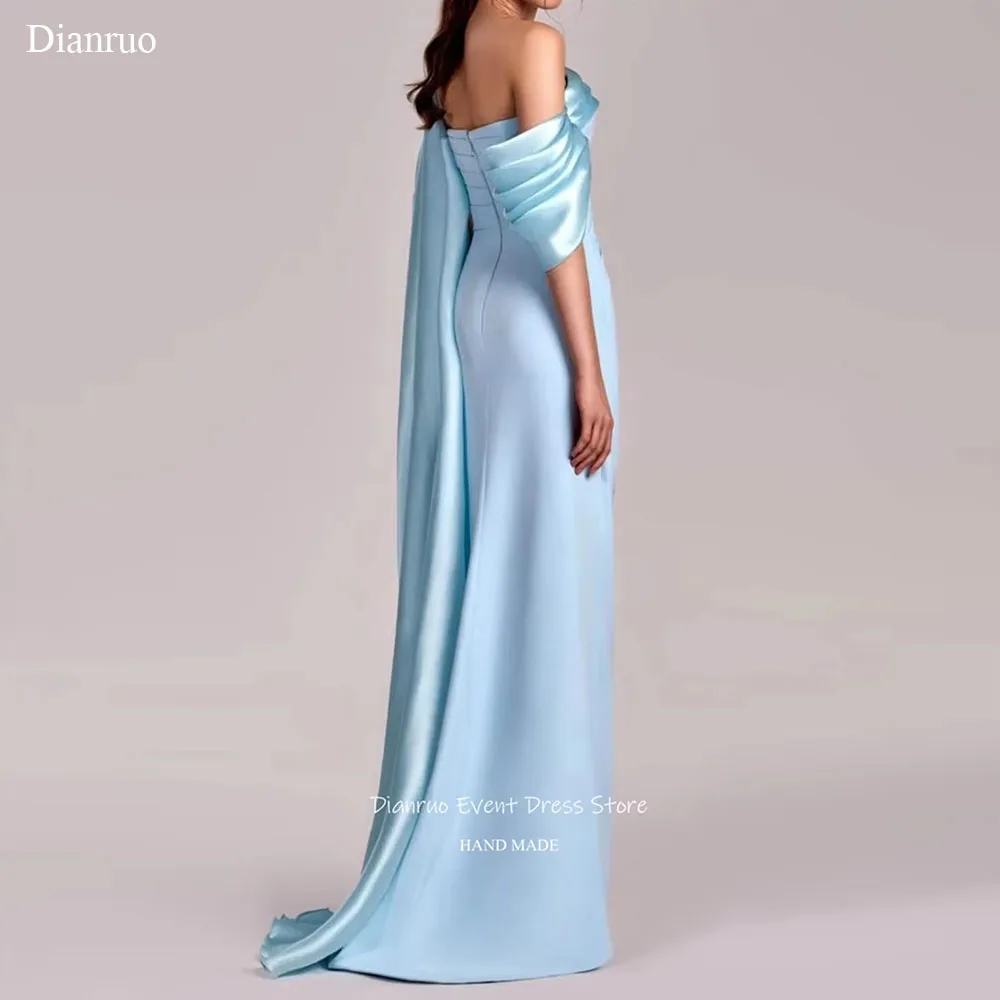 Dianruo Dubai فساتين سهرة بطيات باللون الأزرق الفاتح خط عنق غير متماثل من الساتان فساتين سهرة ماكسي 2025 فساتين حفلات مخصصة