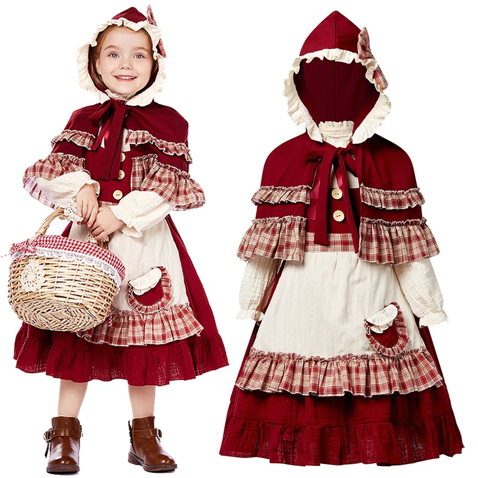 Kid Lolita Dress Girl Little Red Cosplay Riding Hood Performance Children's Day Costume Halloween Christmas Makeup Party Clothes