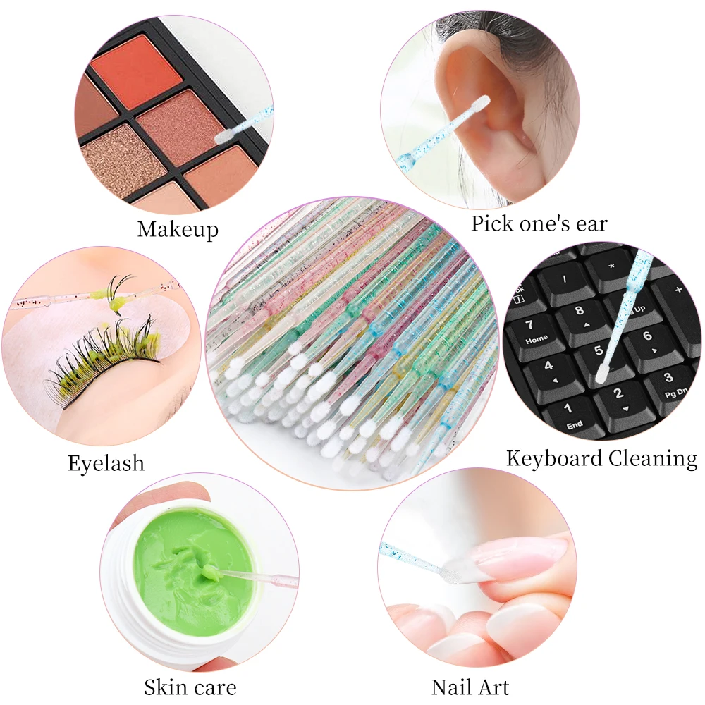 200pcs Eyelash Extension Special Eyelash Removal Brush Micro Brush Eyelash Brush Lipline Cotton Brush for Eyelash Extension Tool