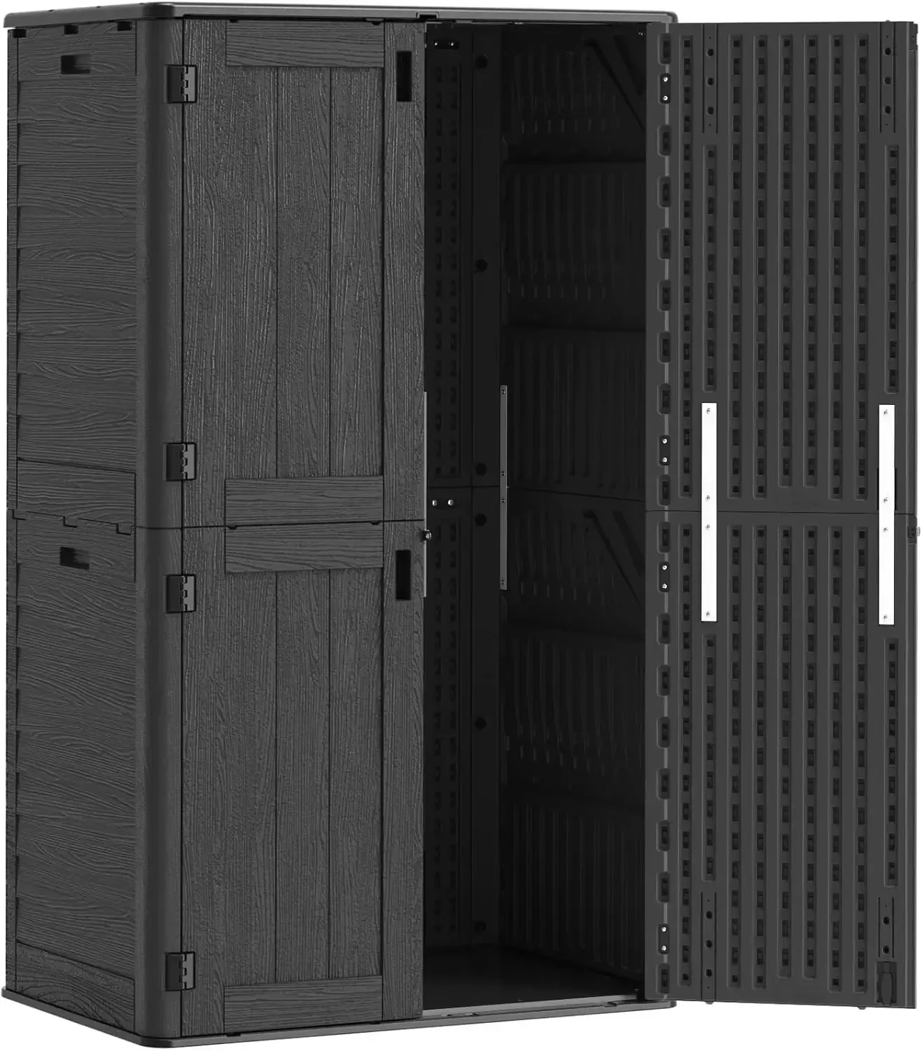 Tall Vertical Outdoor Storage Shed, 60 Cu Ft Waterproof Resin Storage Cabinet with Floor, All-Weather Garden Shed for Garage, Pa