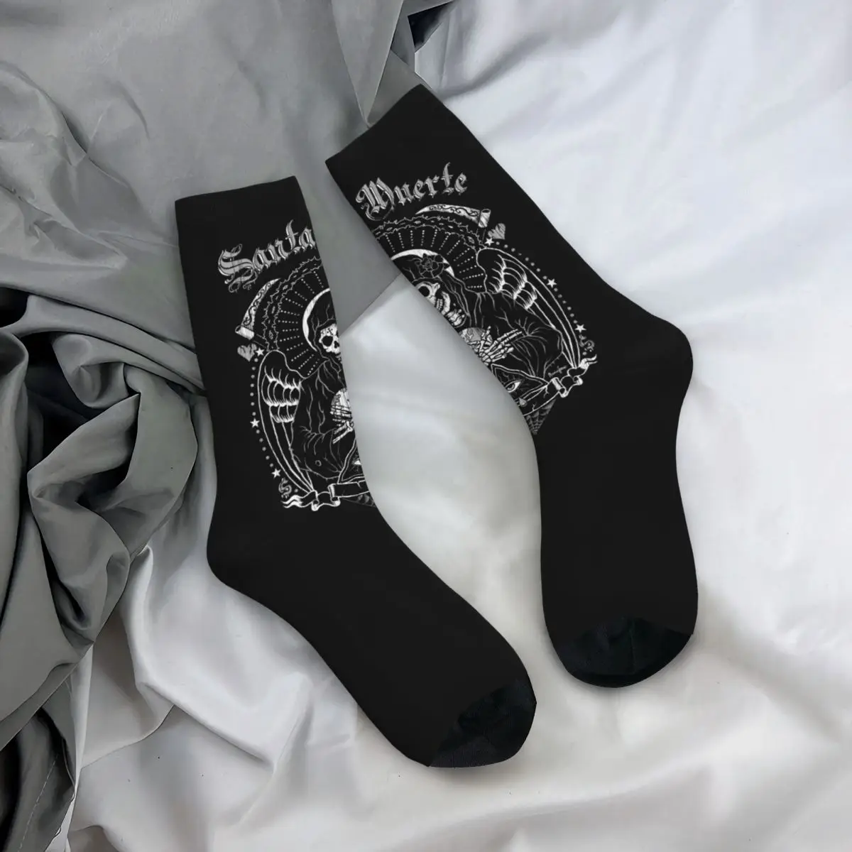 Autumn Winter Harajuku Women Men Holy Death Santa Muerte Skull Socks Horror Halloween Sweat Absorbing Middle Tube Socks