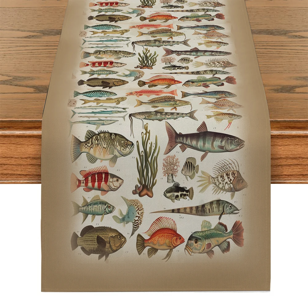 Marine Fish Table Runners Party Table Decor Farmhouse Dining Table Runner Decorations Washable Dining Long Cloth