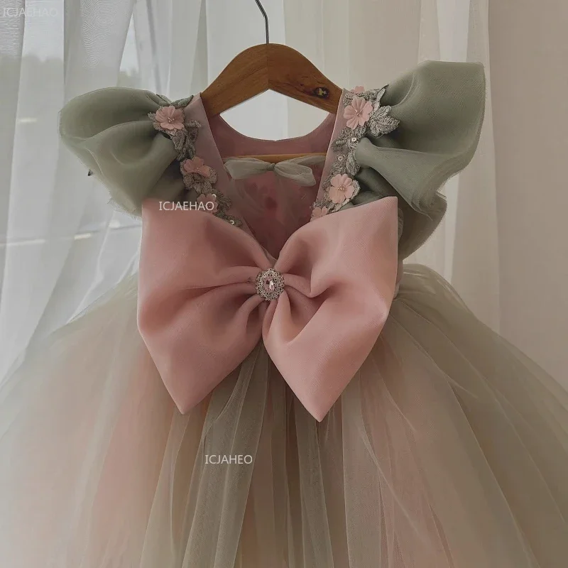 Girls Birthday Princess Dress Children New Party Gown with Flutter Sleeves for Kids Celebration Pageant Formal Evening Costumes