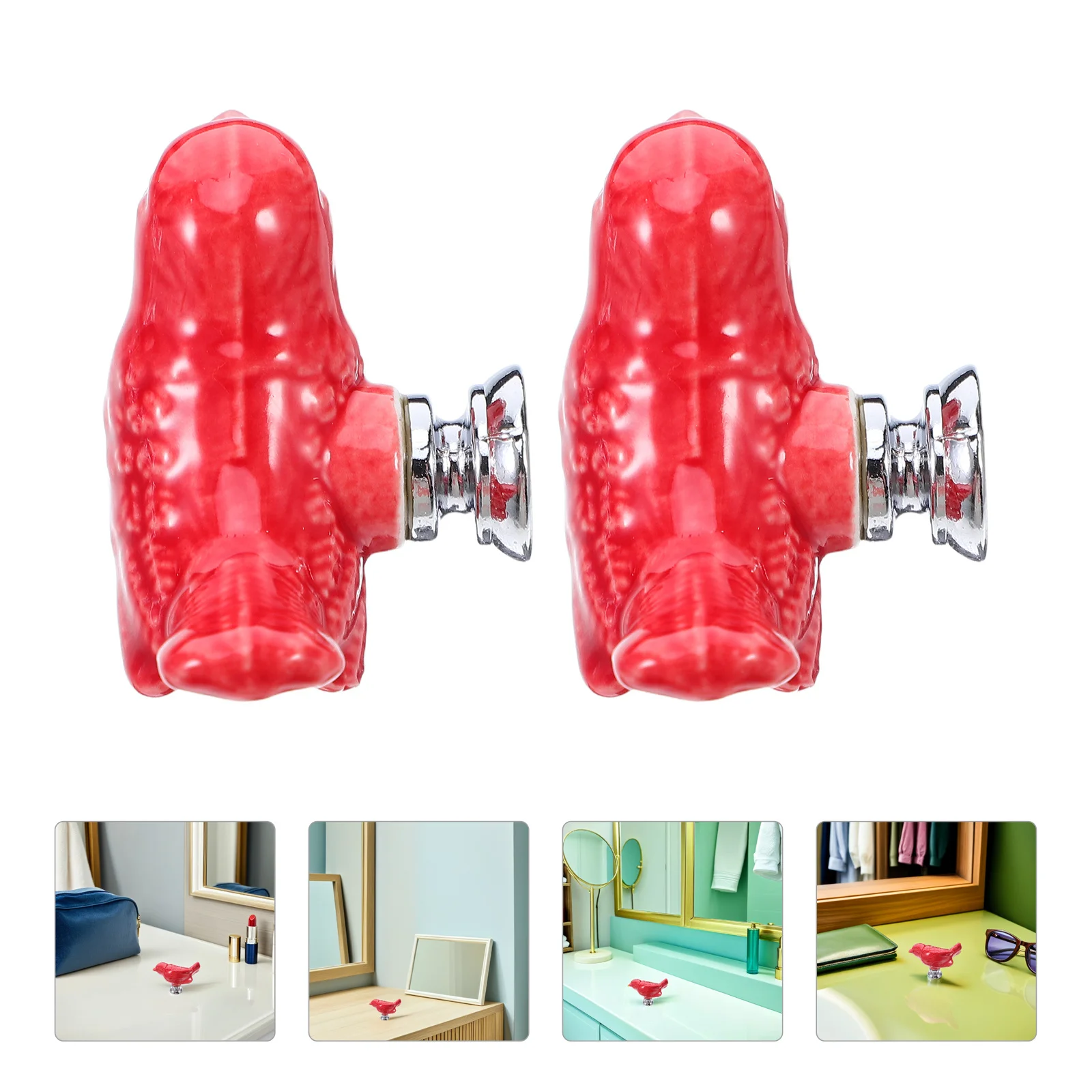 

2Pcs Ceramic Drawer Knobs Bird Shape Red Cabinet Dresser Pull Handles Nursery Kids Room Kitchen Furniture Closet Cupboard
