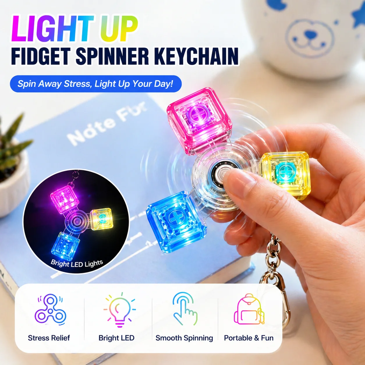 Keyboard Fidget Keychain, Mechanical Axis Clicker, LED Light Up Toy, ASMR Stress Relief, EDC Desk Accessory, 2026 New