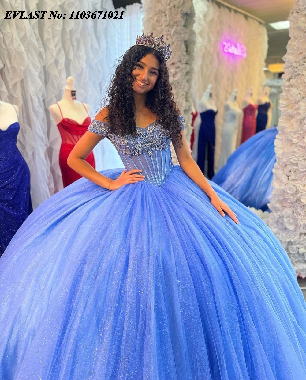 EVLAST disesuaikan gaun Quinceanera biru gaun bola Applique manik-manik kristal Meksiko korset manis 16 Vestidos De 15 Anos SQ745