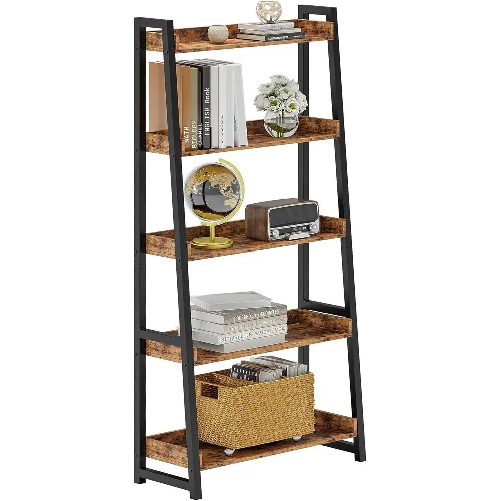 

5-Tier 31.5 Wide Ladder Bookcase, Metal Storage Shelves Unit for Home Office, Living Room, and Bathroom