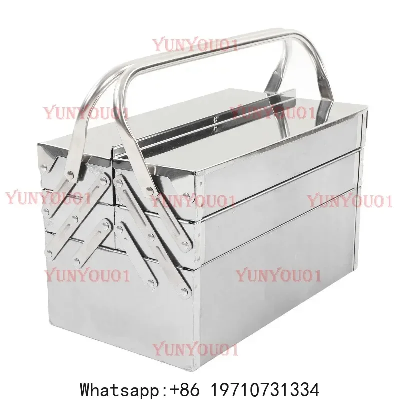 

3 Layer 5 Tray Cantilever Tool Box Metal Folding Portable Auto Maintenance Tool Storage Box Organizer Stainless Steel