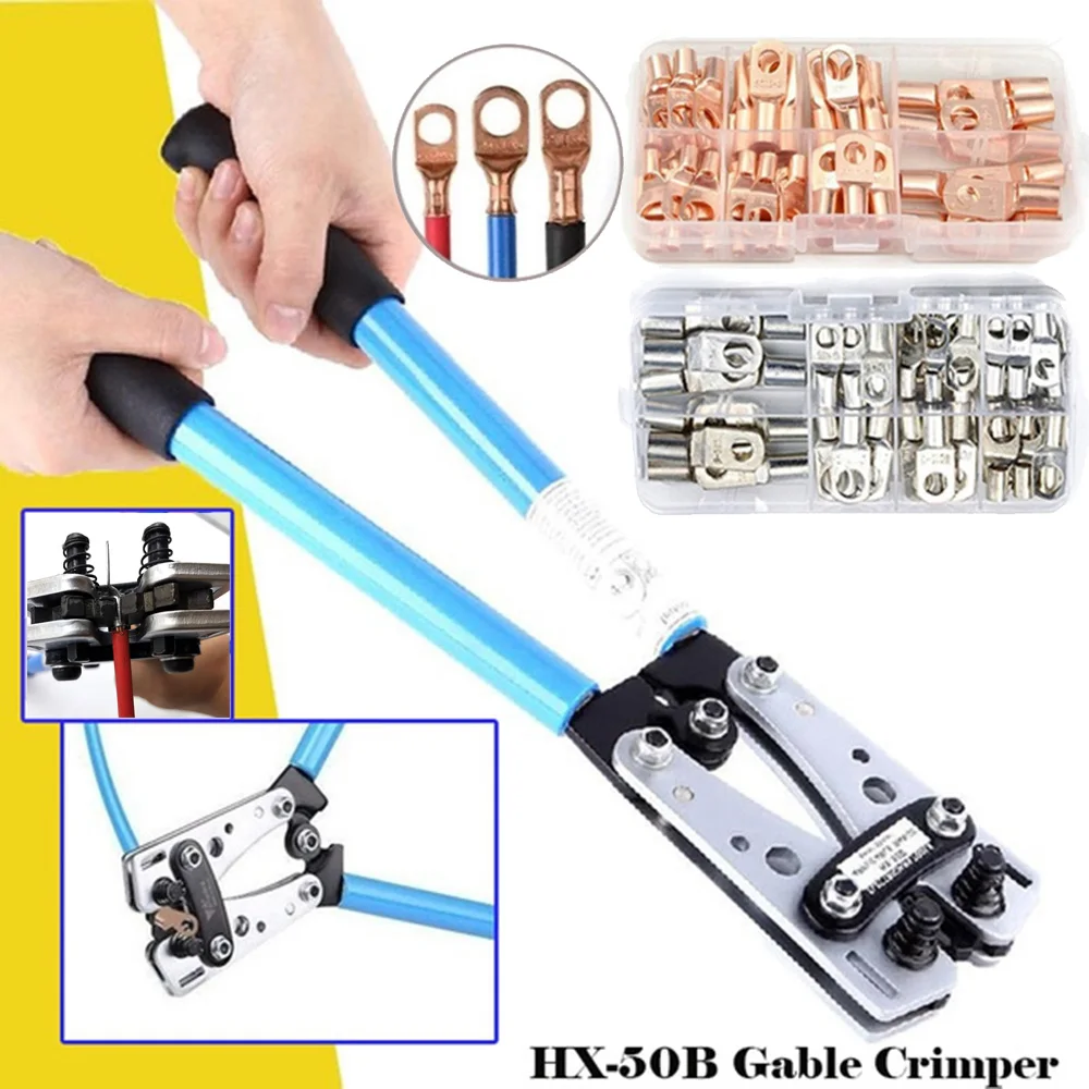 HX-50B 1/60/100Pcs Ferramenta de friso de cabo portátil Terminais profissionais Alicate de crimpagem Ferramentas de corte de cabo