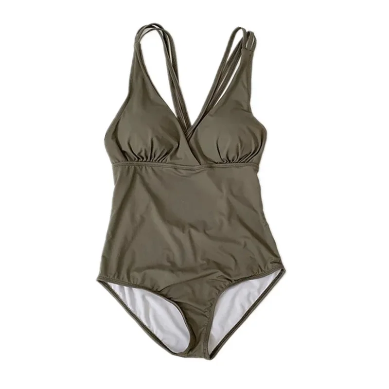 2026 New Sexy V Neck Women\'s Swimwear Solid Backless Cross One Piece Swimsuit For Women High Cut Bathing Suit Monokini