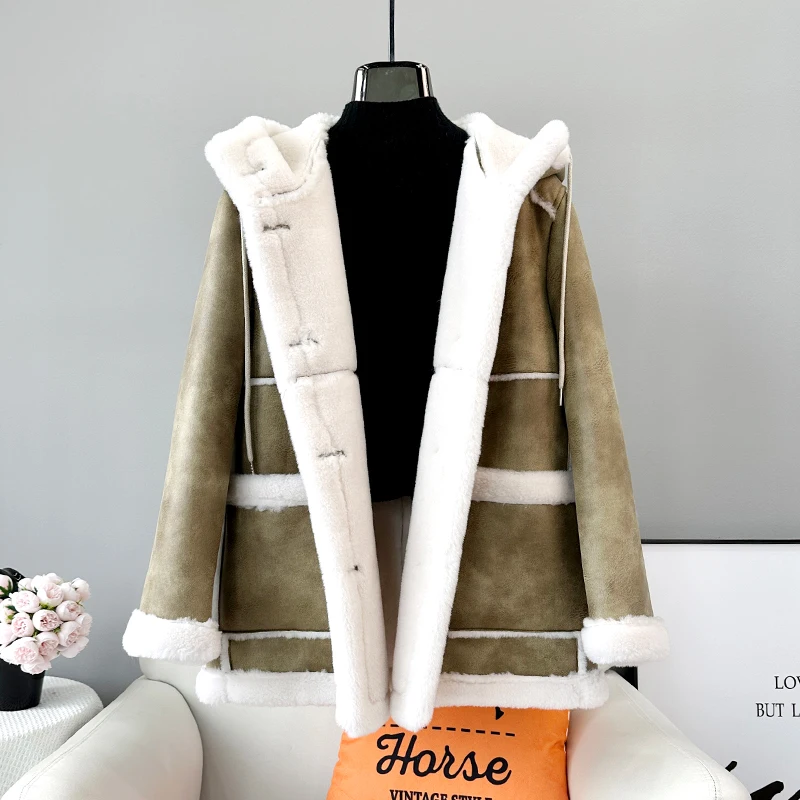 Imagem -05 - Parka com Capuz de lã de Cordeiro Macio Feminino Cabolsa Quente para Fêmea Shearling de Ovelha Cabolsa Grosso Jt3445 2023