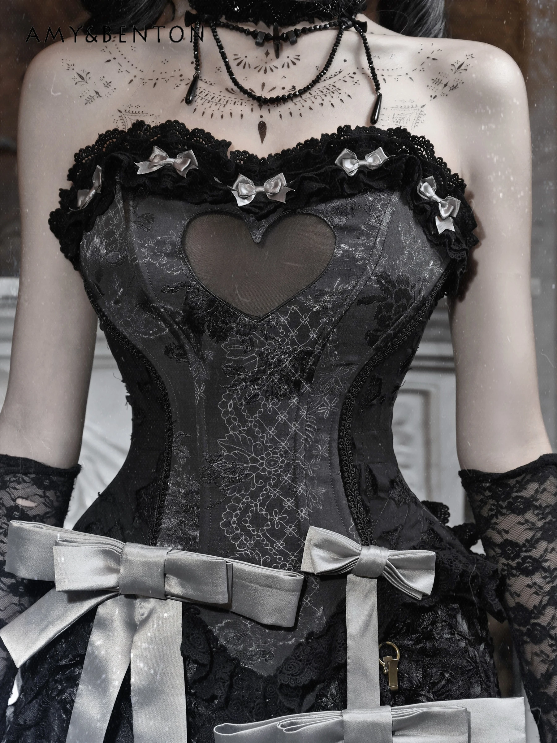 Corset en arête de poisson en forme de cœur, sous-culture de l'industrie lourde, haut Slim, jupe mi-longue en dentelle à paillettes, tenues de Cosplay d'halloween