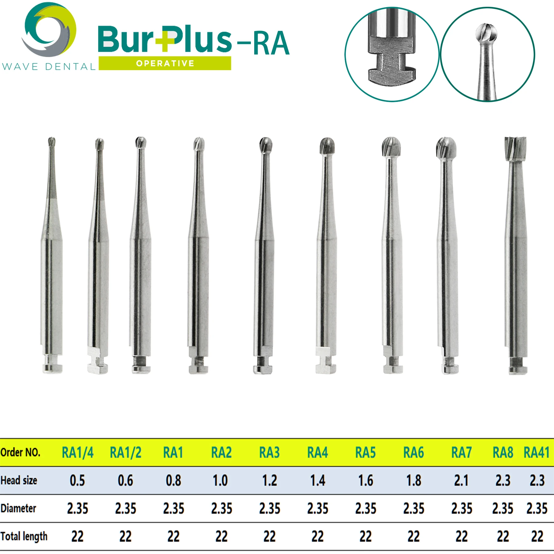 WAVE Dental Burs Tungsten Carbide Low Speed Bur Dental Strawberries RA Round Ball Head Dentistry Drill For Dentist 5Pcs/Pack