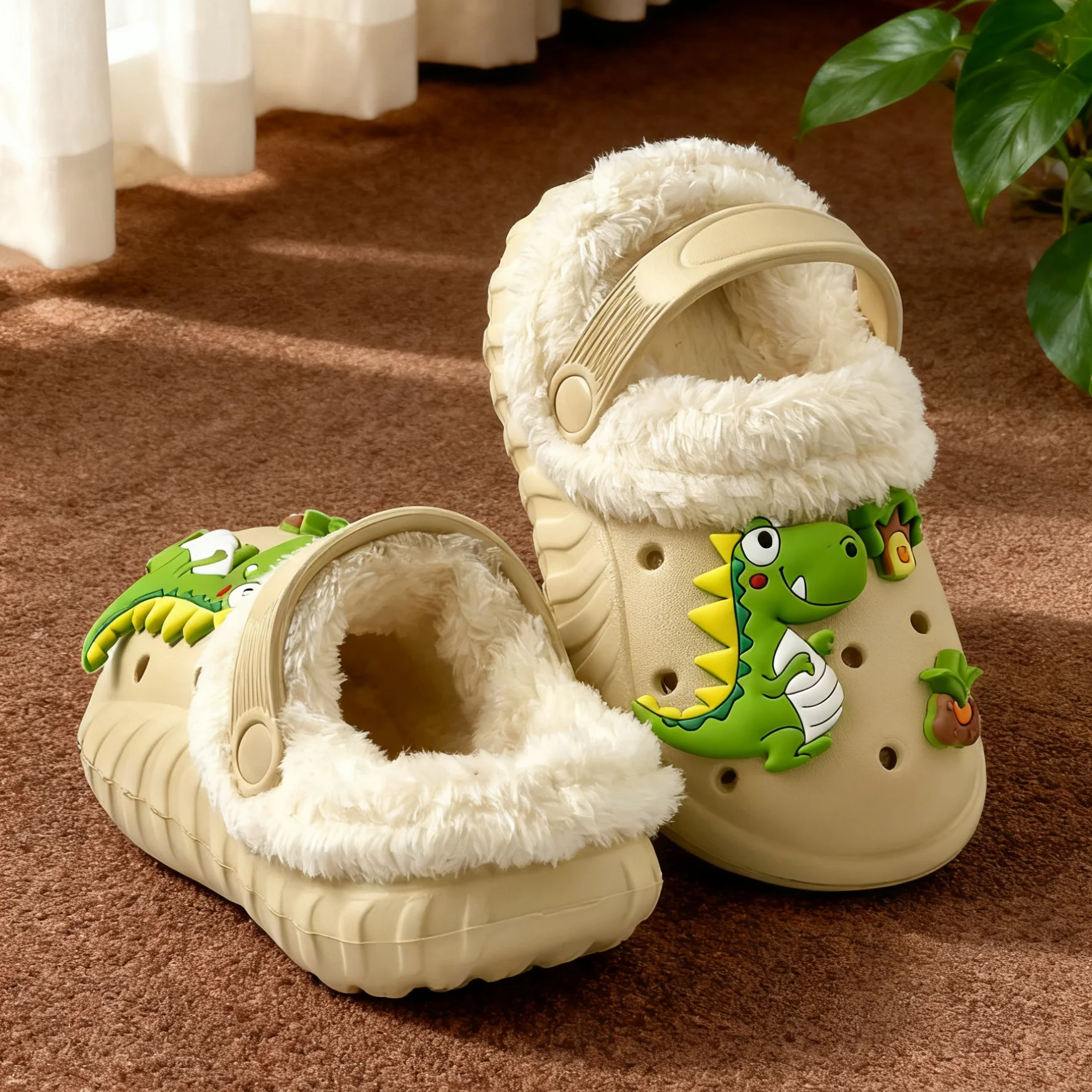 Warm Baotou slippers 2025 new Tyrannosaurus rex cotton shoes cartoon winter outdoor indoor wear