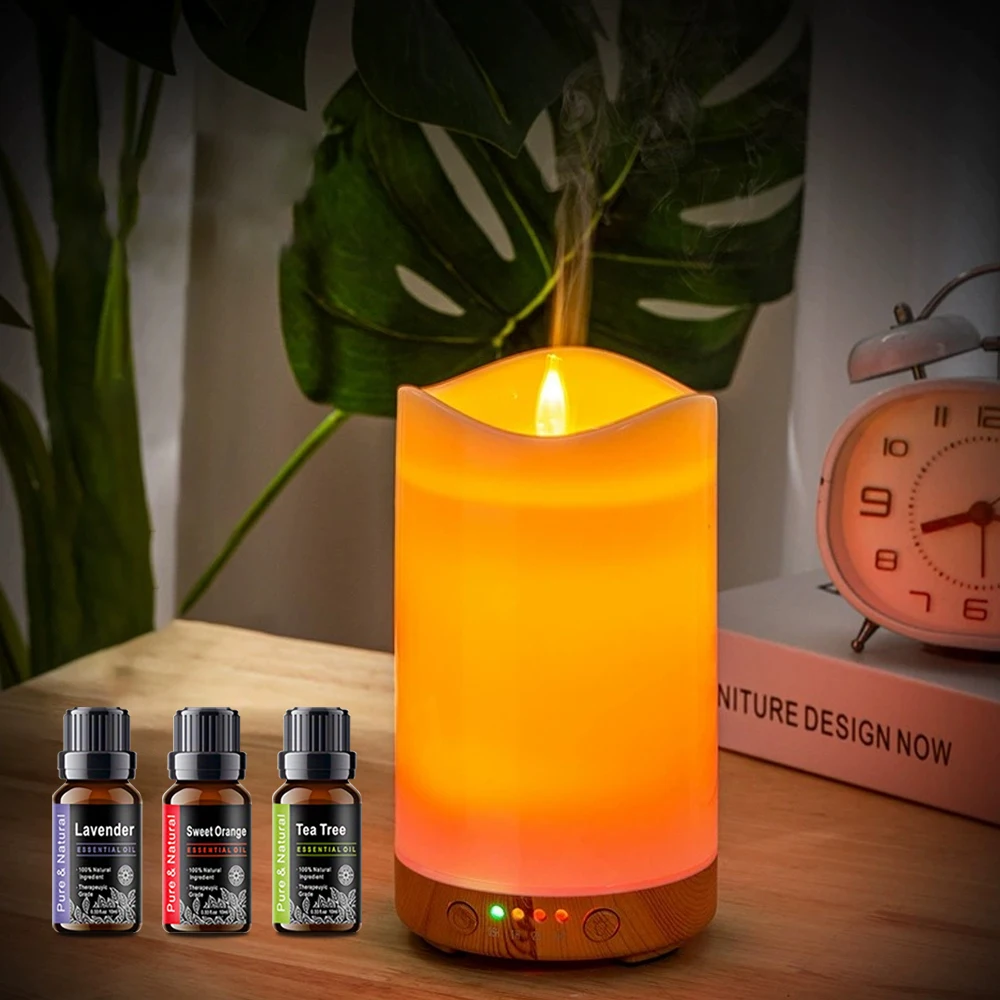 

7-Color LED Candle-Style Humidifier Auto Timer 3 Essential Oil Blends for Home Decor Relaxation