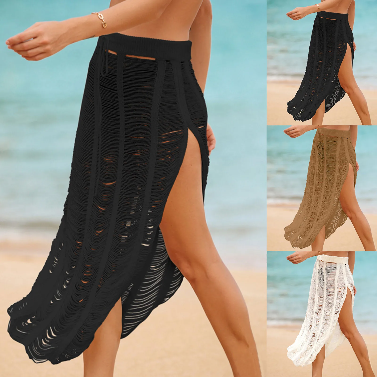 Beach Sexy Split Swimsuit Skirt Ladies Transparent Mesh Cover Ups Womens Sheer Mesh Fishtail Skirt Feminine  Micro Bikini Bath