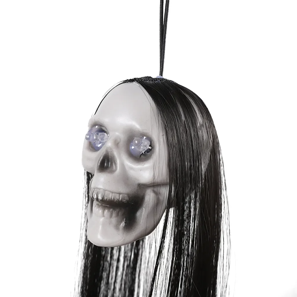 Halloween-Geisterkopf mit Langen Haaren und Leuchtenden Augen, Gruseliges Skelett-Kopf-Deko für Spukhaus, Party, Outdoor und Garten ﻿ – Detail 5