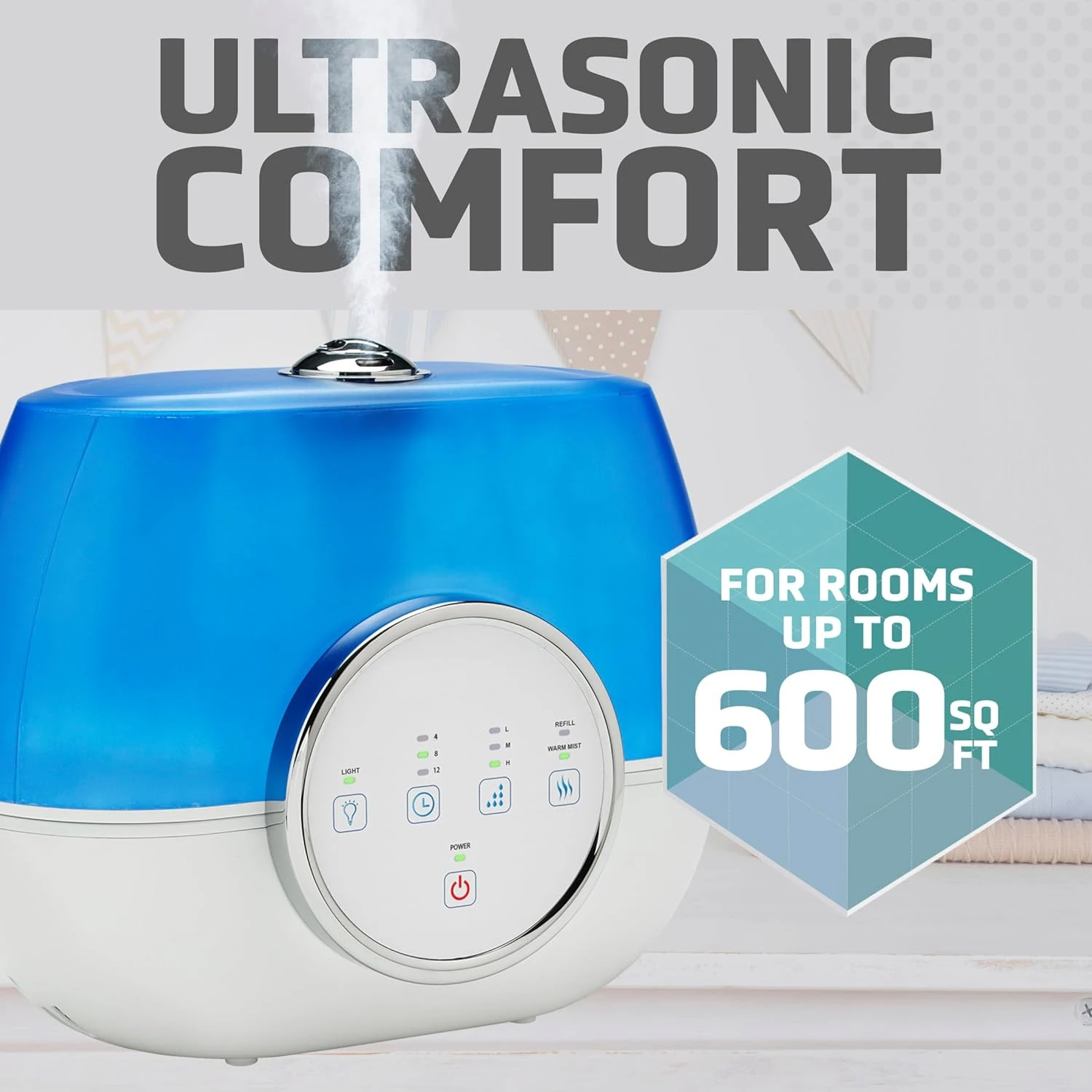 Humidificador ultrasónico de vapor cálido y frío para dormitorios, silencioso, sin filtro, 120 Hr, superficie de tanque tratada de 2 galones, resiste Mo, H4810AR