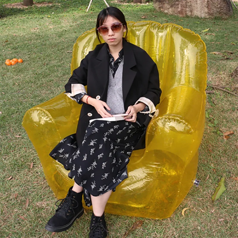 Inflatable Couch Chair Sofa,Portable Thickened Outdoor Camping Sofa Lazy Inflatable Chair Pvc Transparent Stool Air Inflatable