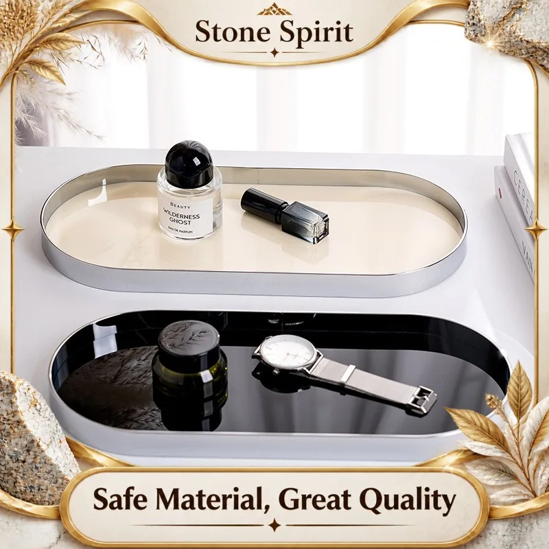 【Premium】Nordic Ins Minimalist Oval Tray - Acrylic Desktop Organizer for Cosmetics, Watches & Entryway Decorative Display Dish