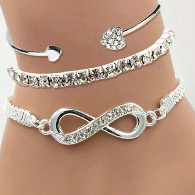 

New Ladies Love Opening Bracelet Design Creative Simple Lucky 8-word Bracelet Three-piece Set