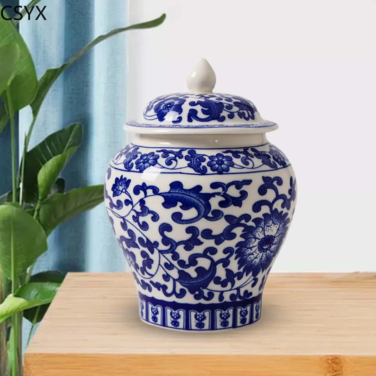 

Chinese Blue and White Porcelain Ceramic Ginger Jar with Lid - Exquisite Decorative Flower Vase, Ideal Restaurant Decor Ornament