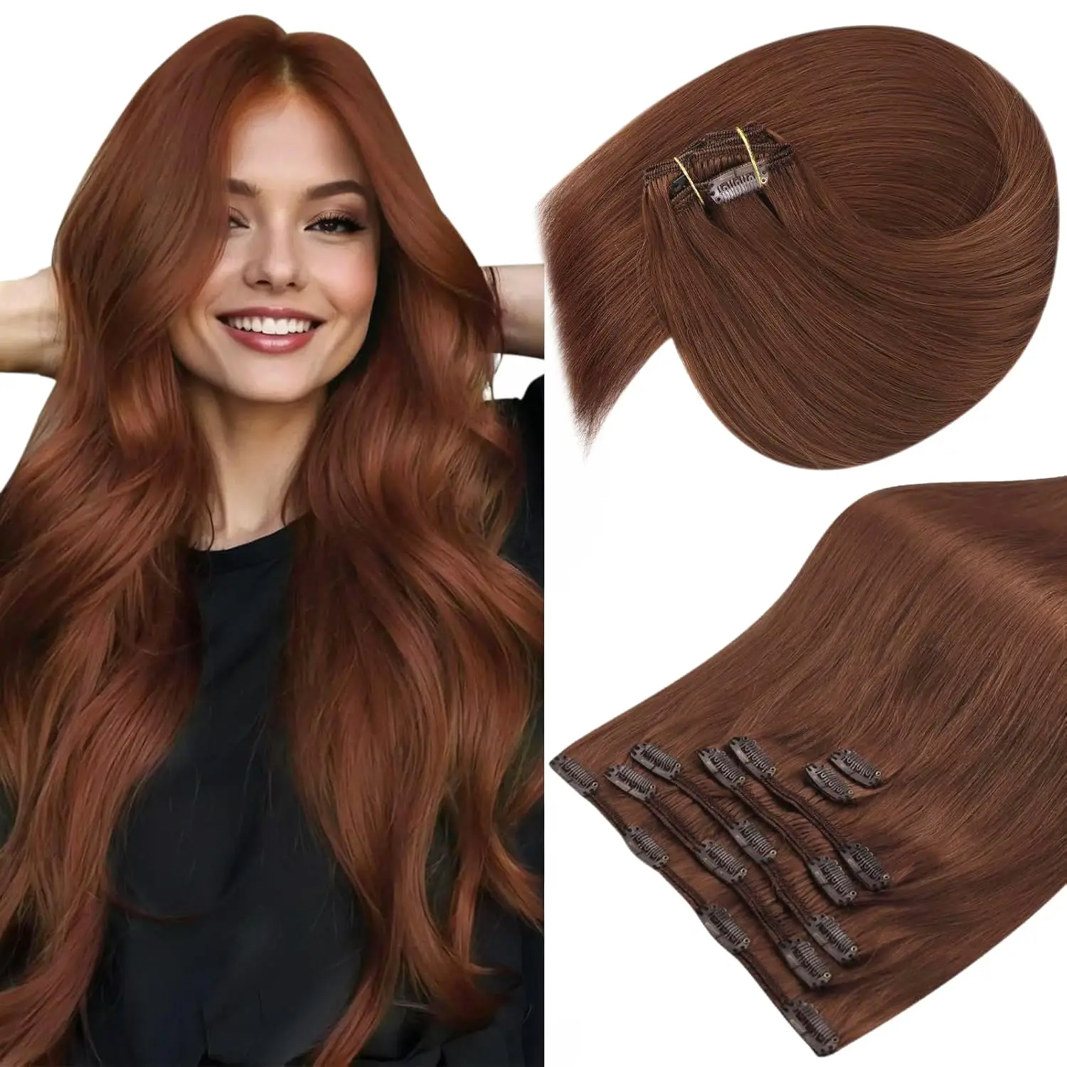 

7 Pieces 100% Human Hair Clip In Extensions Straight Hair Weft Custom Your Color Length Weight Hair Extensions