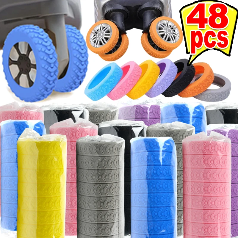 8/48pcs Thicken Texture Silicone Wheels Protector For Luggage Reduce Noise Travel Luggage Wheels Cover Luggage Accessories