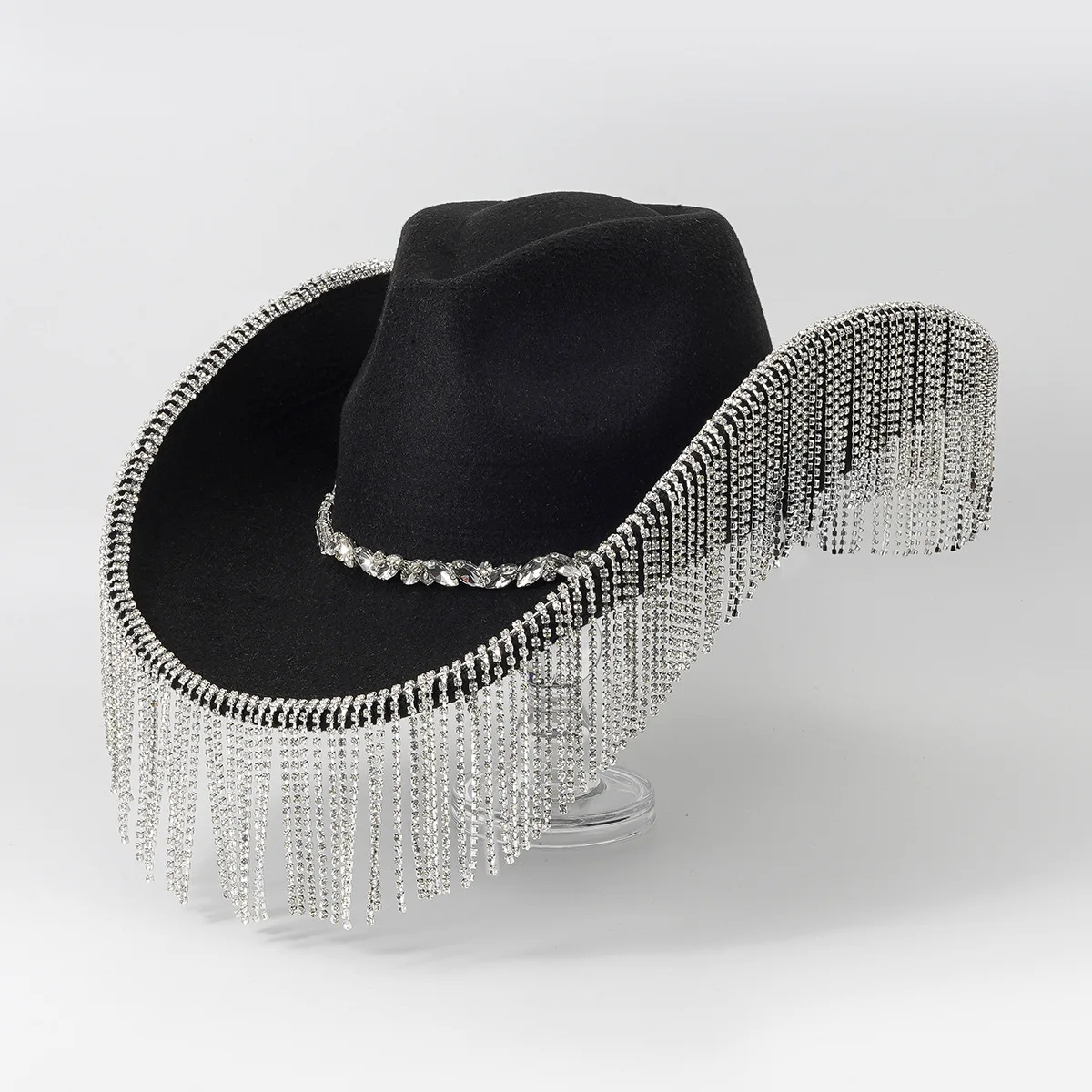 Cowboy Hat with Rhinestone Fringe Wedding Party Hats for Women Men Fedoras hat Feather Letter Accessory Party Denim Hat