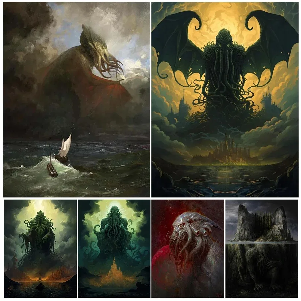 Gods In The Cthulhu Mythos Vintage Wall Art Canvas Painting Insurmountable Evil Deity Horror Art Poster And Print Home Decor