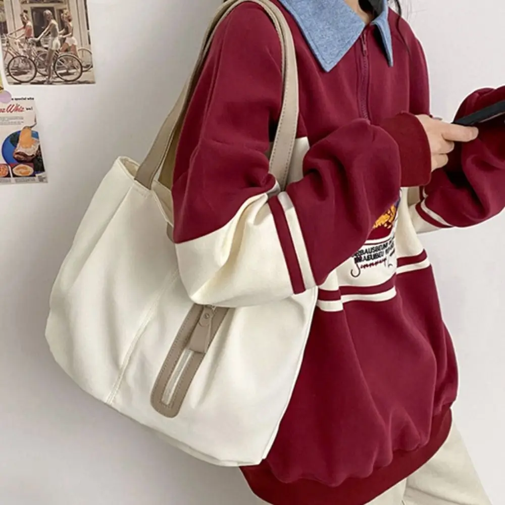 

Large Capacity Solid Color Shoulder Bag Solid Color Lightweight Eco Bag Vacation Tote Bag Korean Style Office Worker Tote