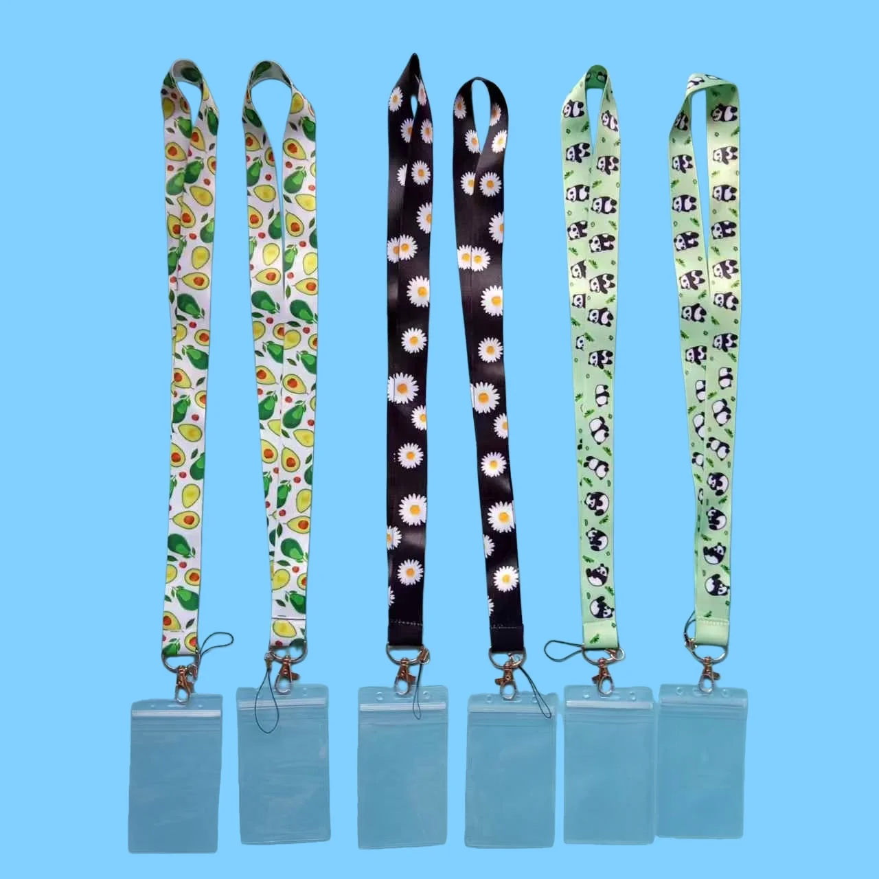 2-Piece Id Lanyard Set, Durable Pvc, Panda, Avocado, Chrysanthemum, Perfect for Teachers, Nurses, Students
