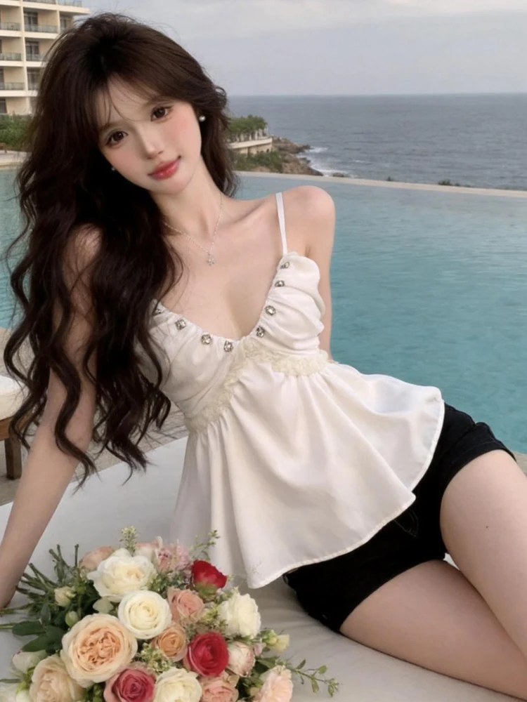 Slimming Effect Low Cut Deep V Neck Strapless Sexy Pure Desire Women's Vest Top Breathable Straight Cut Backless Summer Fashion