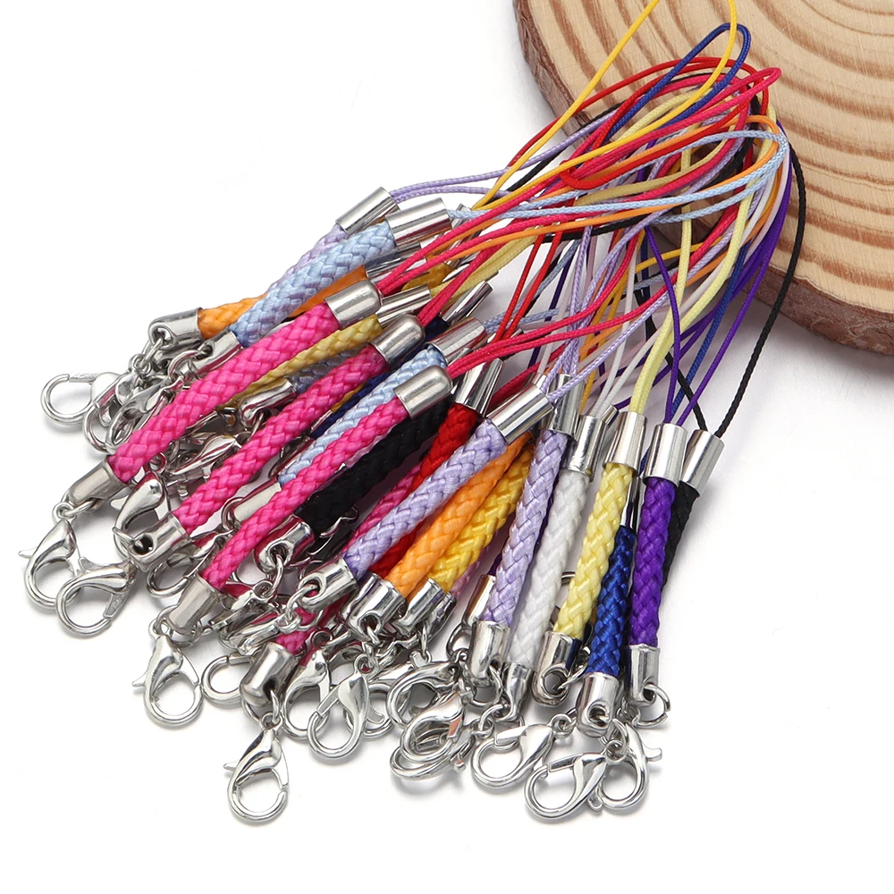 10pcs/lot Multi Colors Cell Phone Strap Lanyard 9cm Length Lariat Lanyard Mobile Cell Phone Cord with Lobster Clasp Findings