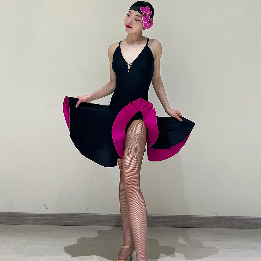 Competition Skirt Black dress Strap Clothing Sexy Women Sleeveless Practice Latin Performance Dance Fishbone Skirt
