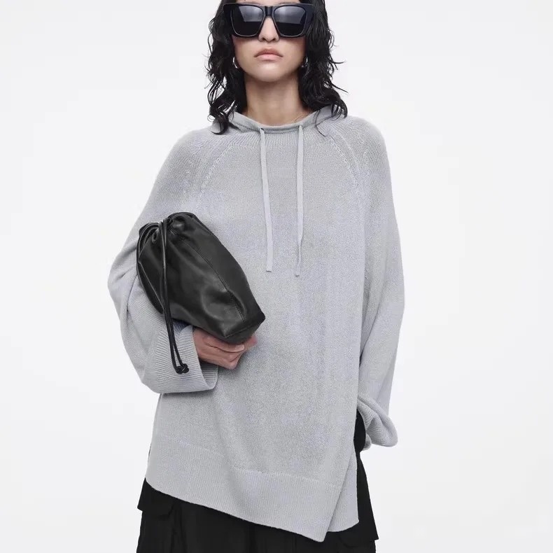 

Loose Fit Knitted Hat Sweater Thin Mixed Material Linen Casual Sle Women's Faion Autumn New Arrival Sweet College Sle