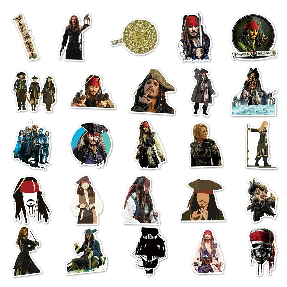 10/30/50pcs Disney Movie Pirates of the Caribbean Stickers Decal for Phone Skateboard Notebook Cartoon Graffiti Sticker Kids Toy