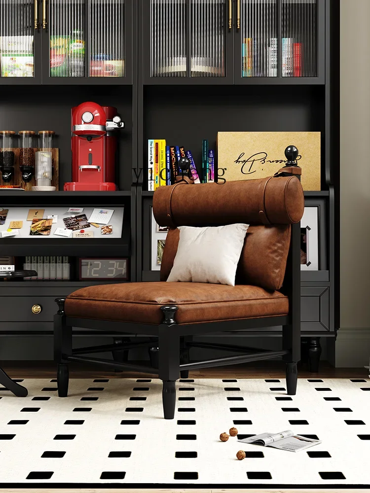 A2 Antique Style Leisure Chair Classic Leather Sofa Oil Wax Leather Chair Retro Solid Wood Single-Seat Sofa Chair
