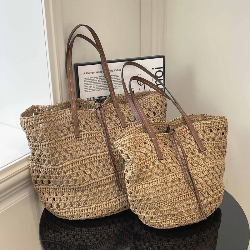 

Premium Woven Openwork Handbag Stylish Large Capacity Shoulder Bag 2026 New Handmade Straw Beach Bag Elegant Tote Bag Women' Bag