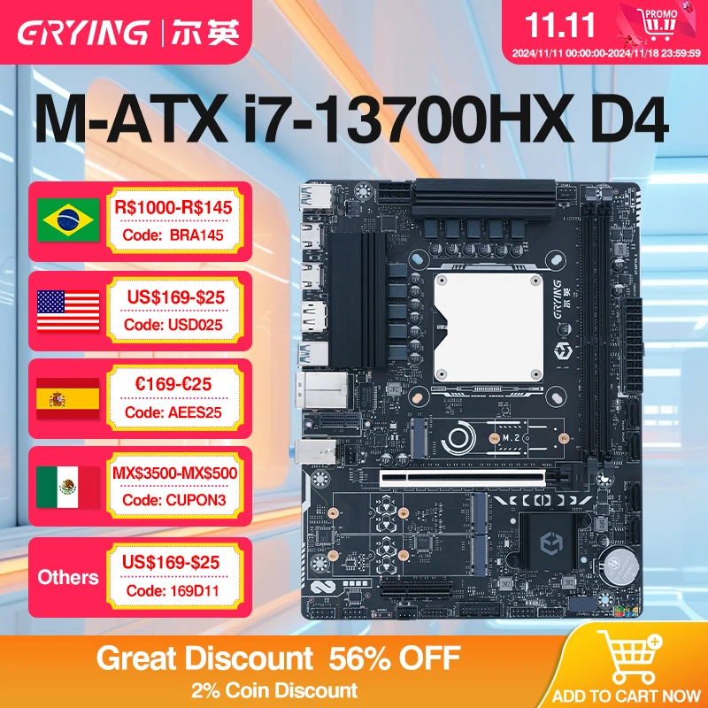 ERYING DIY Gaming PC Computer Motherboard with Onboard CPU Interpose kit i7 13700HX 16C24T DDR4 RAM Memory Desktop placa mae