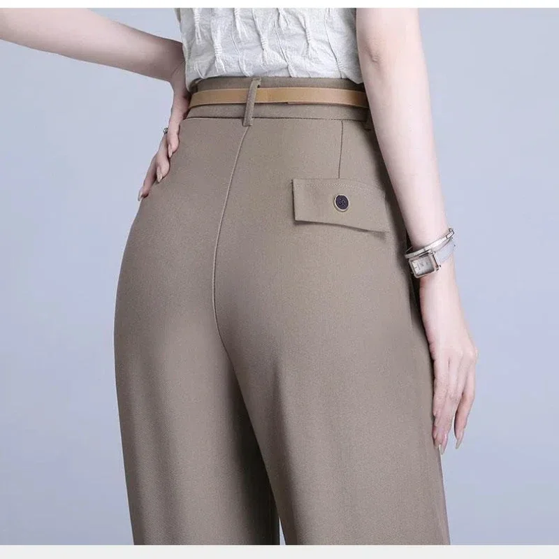Spring Autumn Women\'s Clothing Solid Color Button Zipper High Waist Pockets Trousers Trouser Suits Straight Commute Pants