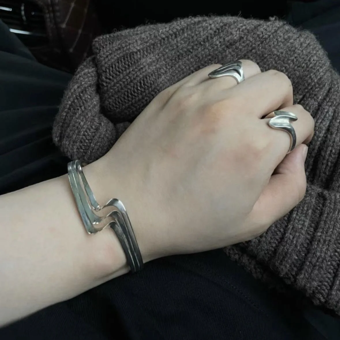 New 2024 Retro Personality Streamline Adjustable Silver Color Punk Bracelet Banquet Jewelry Accessories Gift