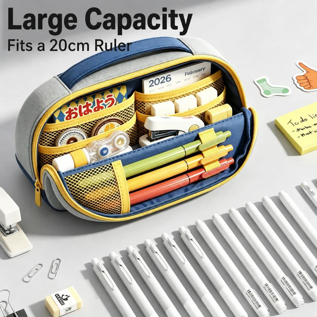 Oxford Cloth Pencil Bag Minimalist Standing Pencil Bag Pencil Case Water-Resistant For Daily Class Self-Study Middle School