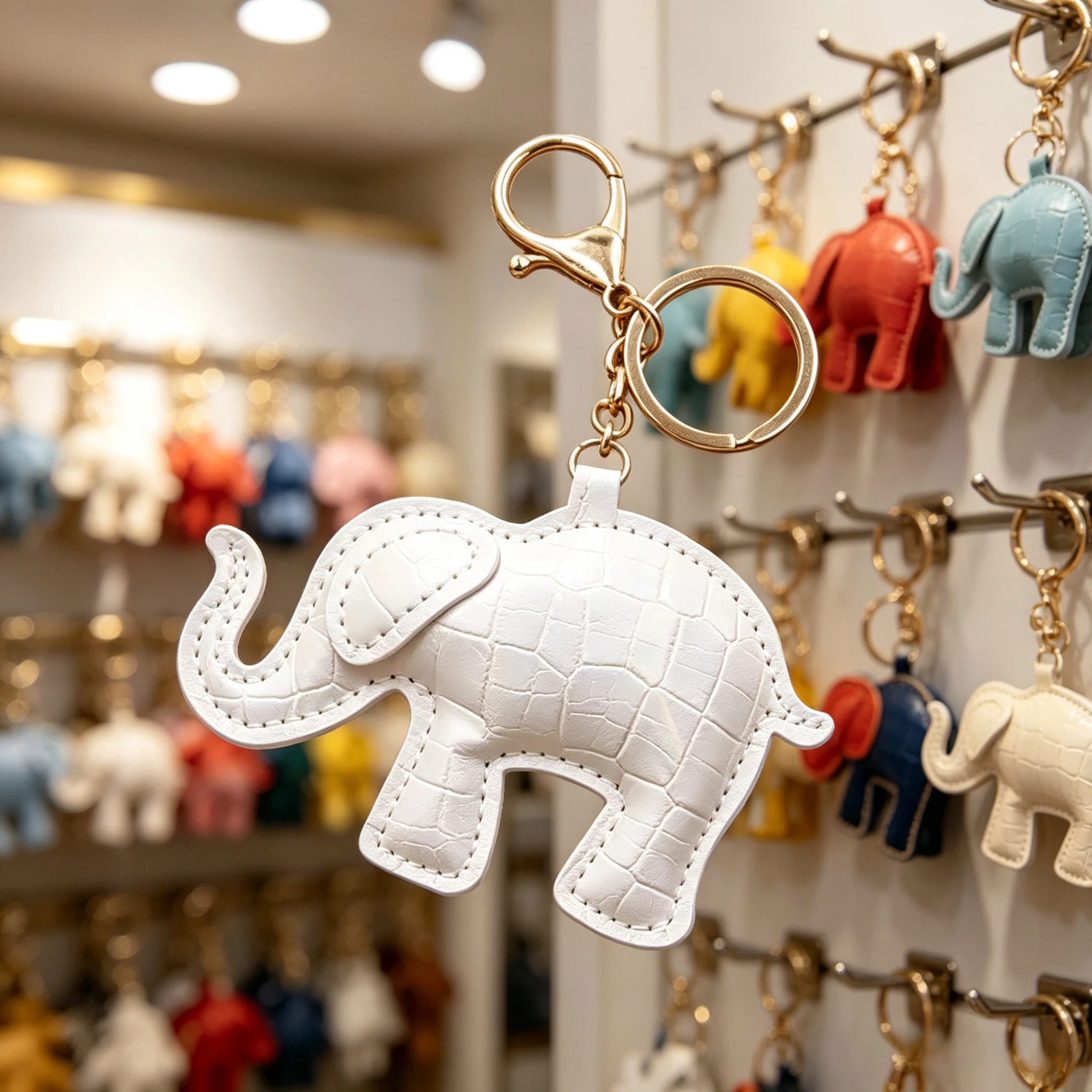 Cute Elephant PU Leather Bag Charm Keychain Holographic Croc Pattern Handbag Pendant Multi-color Lucky Elephant Gift for Women
