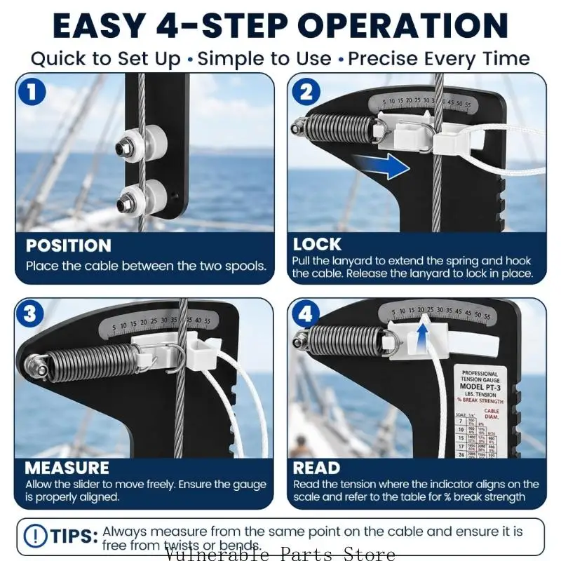 Sailboats Rigging Tension Gauge Rigging Tension Meter for Marine Wire Rope Checks, Mechanical Cable Inspection Tool with Spring