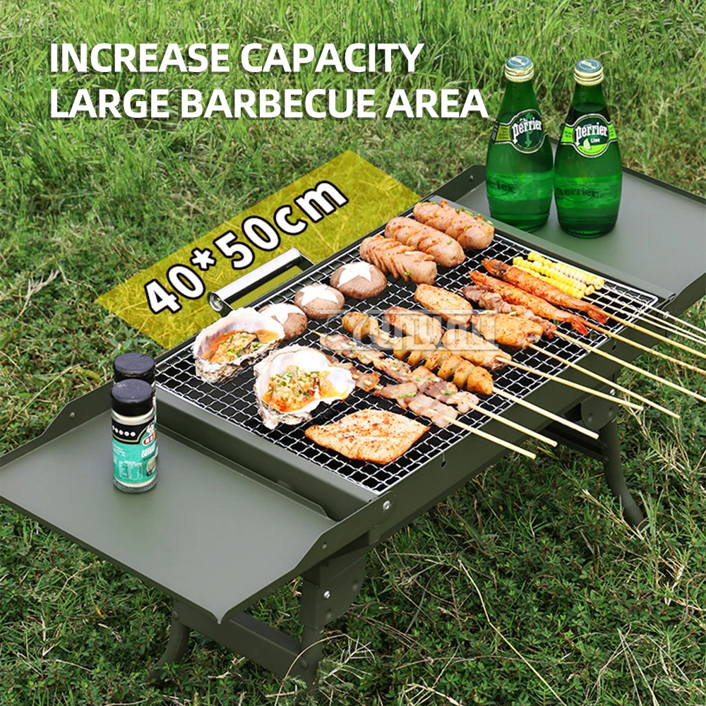 Foldable Camping BBQ Grill Stainless Steel Portable BBQ Grill Multi-Purpose Carbon Grill