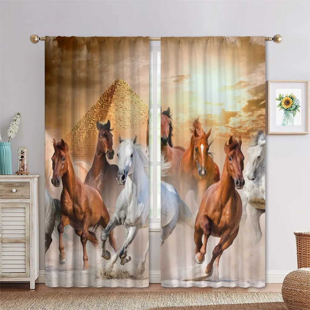 Horse Window Curtains for The Bedroom Animal Drapes In Living Room 3D Digital Printing Curtin for Window Home Decor 2 Panels