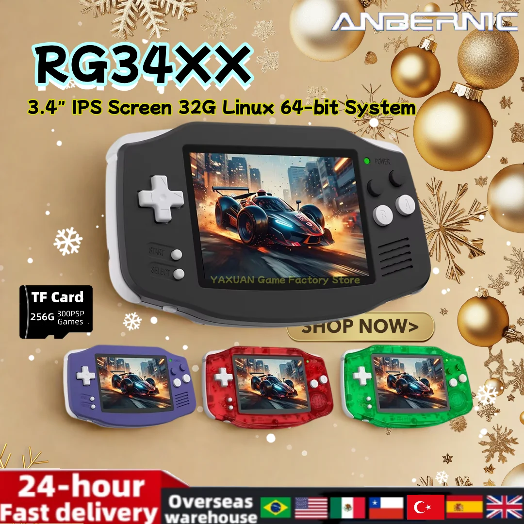 ANBERNIC RG34XX RG 34XX Retro Handheld Game Console 3.4-inch IPS Screen Linux 64-bit System 32G Video Game Players Wifi PSP Gift