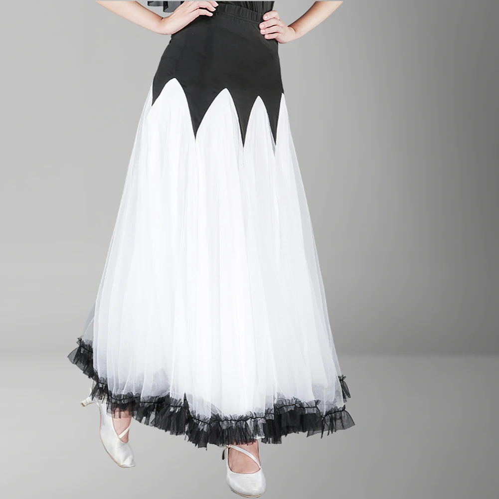 Waltz Skirt Red New Competition Large Skirt Purple Mesh Practice Black Flamenco Midi Skirt Royal Blue Dancing Long Dress