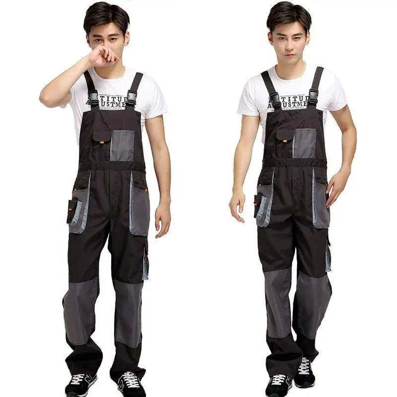 Plus Size S-4XL Men Work Wear Protective Overalls Bib Pants Casual  Repairman Jumpsuit Uniforms Long  Dark Grey